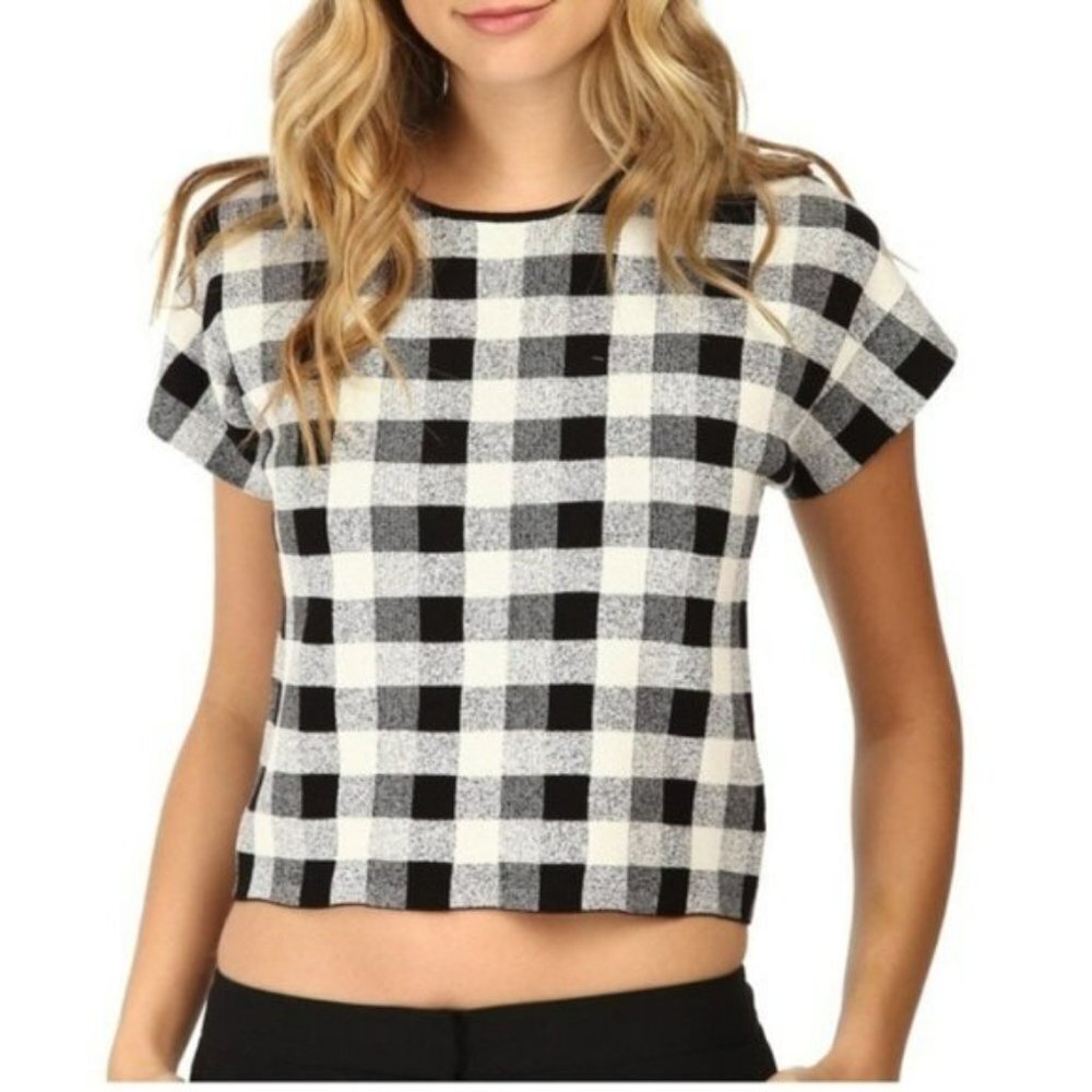 Theory Seblyn Magnified Plaid Crop Top Size S